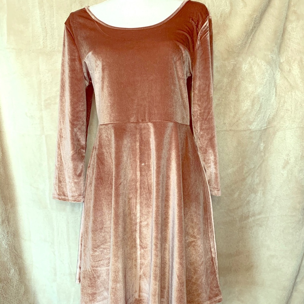 Rose gold velour skater dress